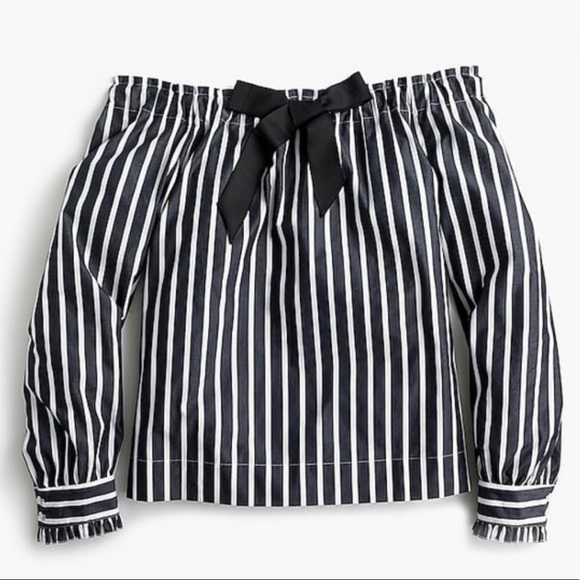 JCrew off the shoulder black and white top, Size M - Picture 1 of 3
